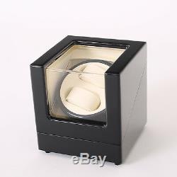 Double Black Wood Watch Winder Storage Display 2 Case Box Automatic Rotation