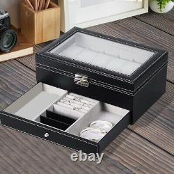 Double Layer 12 Slot Watch Organizer Jewelry Storage Box Display Collection Case