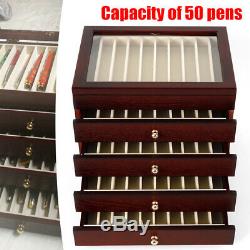 Durable 50 Pens 5 Layer Large Wooden Box Fountain Pen Display Storage Wood Case