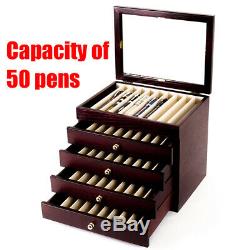 Durable 50 Pens 5 Layer Large Wooden Box Fountain Pen Display Storage Wood Case