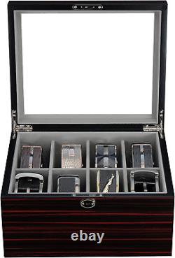 Ebony Wood Display Case for 8 Belts and Accessories Storage Organizer Box