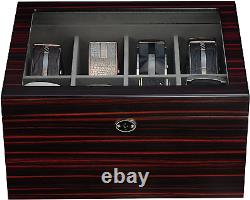 Ebony Wood Display Case for 8 Belts and Accessories Storage Organizer Box