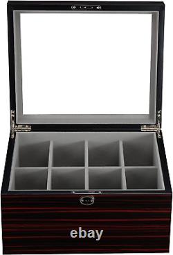 Ebony Wood Display Case for 8 Belts and Accessories Storage Organizer Box