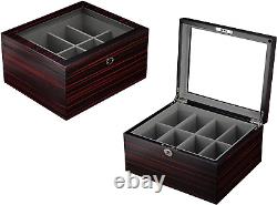 Ebony Wood Display Case for 8 Belts and Accessories Storage Organizer Box