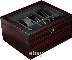 Ebony Wood Display Case for 8 Belts and Accessories Storage Organizer Box