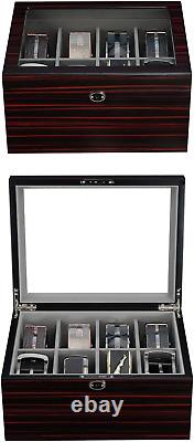 Ebony Wood Display Case for 8 Belts and Accessories Storage Organizer Box