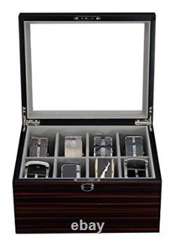 Ebony Wood Display Case for 8 Belts and Accessories Storage Organizer Box for