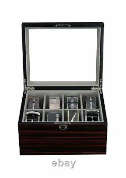 Ebony Wood Display Case for 8 Belts and Accessories Storage Organizer Box for