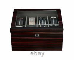 Ebony Wood Display Case for 8 Belts and Accessories Storage Organizer Box for