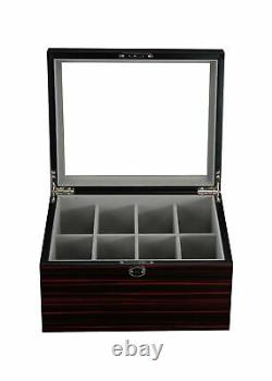 Ebony Wood Display Case for 8 Belts and Accessories Storage Organizer Box for