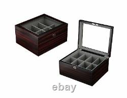 Ebony Wood Display Case for 8 Belts and Accessories Storage Organizer Box for