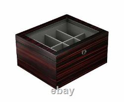 Ebony Wood Display Case for 8 Belts and Accessories Storage Organizer Box for