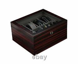 Ebony Wood Display Case for 8 Belts and Accessories Storage Organizer Box for