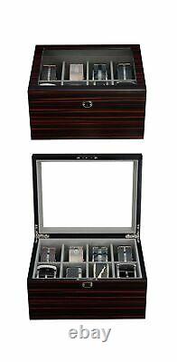 Ebony Wood Display Case for 8 Belts and Accessories Storage Organizer Box for