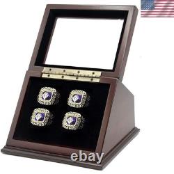 Elegant 4-Slot Wooden Display Case for Championship Rings Brown Finish
