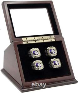Elegant 4-Slot Wooden Display Case for Championship Rings Brown Finish