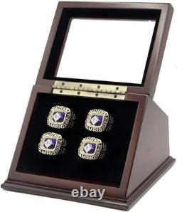 Elegant 4-Slot Wooden Display Case for Championship Rings Brown Finish