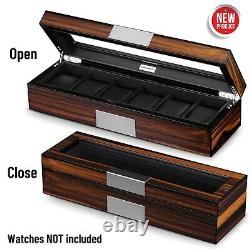 Elegant 6 Watch Box Display Men Case MDF Wood Luxury Organizer Slot Faux Leather