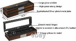 Elegant 6 Watch Box Display Men Case MDF Wood Luxury Organizer Slot Faux Leather