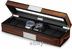 Elegant 6 Watch Box Display Men Case MDF Wood Luxury Organizer Slot Faux Leather