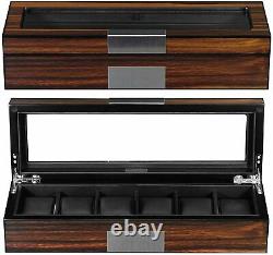 Elegant 6 Watch Box Display Men Case MDF Wood Luxury Organizer Slot Faux Leather