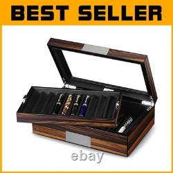 Elegant Pen Display Case in Ebony with PU Leather Lining 20 Slot Storage