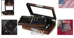 Elegant Pen Display Case in Ebony with PU Leather Lining 20 Slot Storage