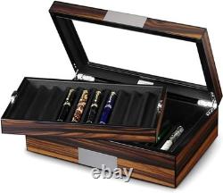 Elegant Pen Display Case in Ebony with PU Leather Lining 20 Slot Storage