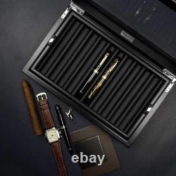 Elegant Pen Display Case in Ebony with PU Leather Lining 20 Slot Storage