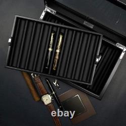 Elegant Pen Display Case in Ebony with PU Leather Lining 20 Slot Storage