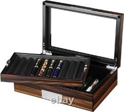 Elegant Pen Display Case in Ebony with PU Leather Lining 20 Slot Storage