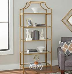 Etagere With Glass Shelves Bookshelf Bookcase Book Cases 5 Tier Storage Display