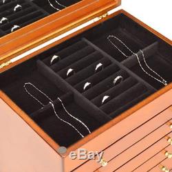 Extra Large Jewellery Box brown wood storage display case ring jewelry organizer