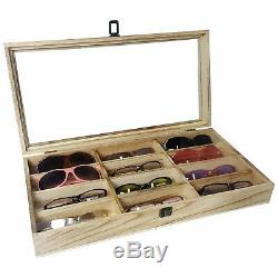 Eyeglass Wood Storage Display Glasses Case 12 Sunglasses Organizer Protector Box