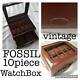 FOSSIL 10 Slot Leather Case Watch Display Collection Storage Box Brown Vintage