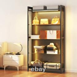 Figure Display Case 4 Tier RGB LED Light Action Minifigures Shelf Glass Cabinet