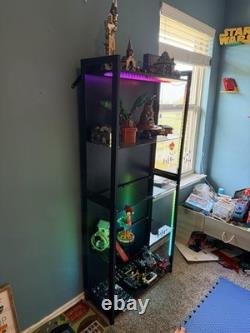 Figure Display Case 4 Tier RGB LED Light Action Minifigures Shelf Glass Cabinet Figure Display Case 4 Tier RGB LED Light Action Minifigures Shelf Glass Cabinet