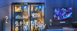 Figure Display Case 4 Tier RGB LED Light Action Minifigures Shelf Glass Cabinet