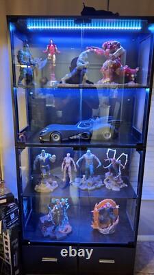 Figure Display Case 4 Tier RGB LED Light Adjustable Shelf Car Toy Glass Cabinet