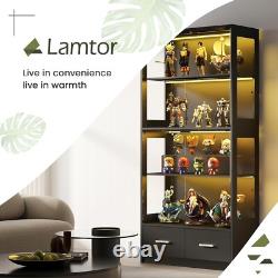 Figure Display Case 4 Tier RGB LED Light Adjustable Shelf Car Toy Glass Cabinet