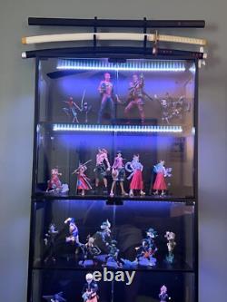 Figure Display Case 4 Tier RGB LED Light Adjustable Shelf Car Toy Glass Cabinet