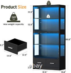 Figure Display Case 4 Tier RGB LED Light Adjustable Shelf Car Toy Glass Cabinet