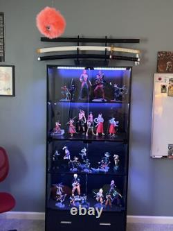 Figure Display Case 4 Tier RGB LED Light Adjustable Shelf Car Toy Glass Cabinet