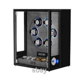 Fingerprint Automatic 6 Watch Winder 6 Watches Storage Display Case Box RGB Grey