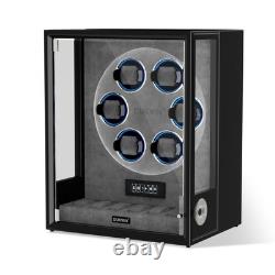 Fingerprint Automatic 6 Watch Winder 6 Watches Storage Display Case Box RGB Grey
