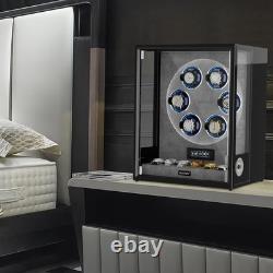 Fingerprint Automatic 6 Watch Winder 6 Watches Storage Display Case Box RGB Grey