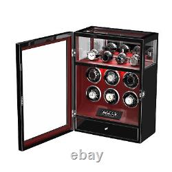 Fingerprint Automatic 6 Watch Winder Box With 4 Watch Storage Display Case Red