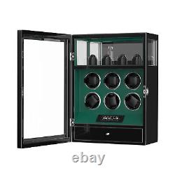 Fingerprint Automatic 6 Watch Winder With Watch Storage Display Case LCD Green