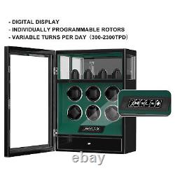 Fingerprint Automatic 6 Watch Winder With Watch Storage Display Case LCD Green