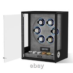 Fingerprint Automatic 6 Watch Winder with Storage Display Case Box RGB LED Gray